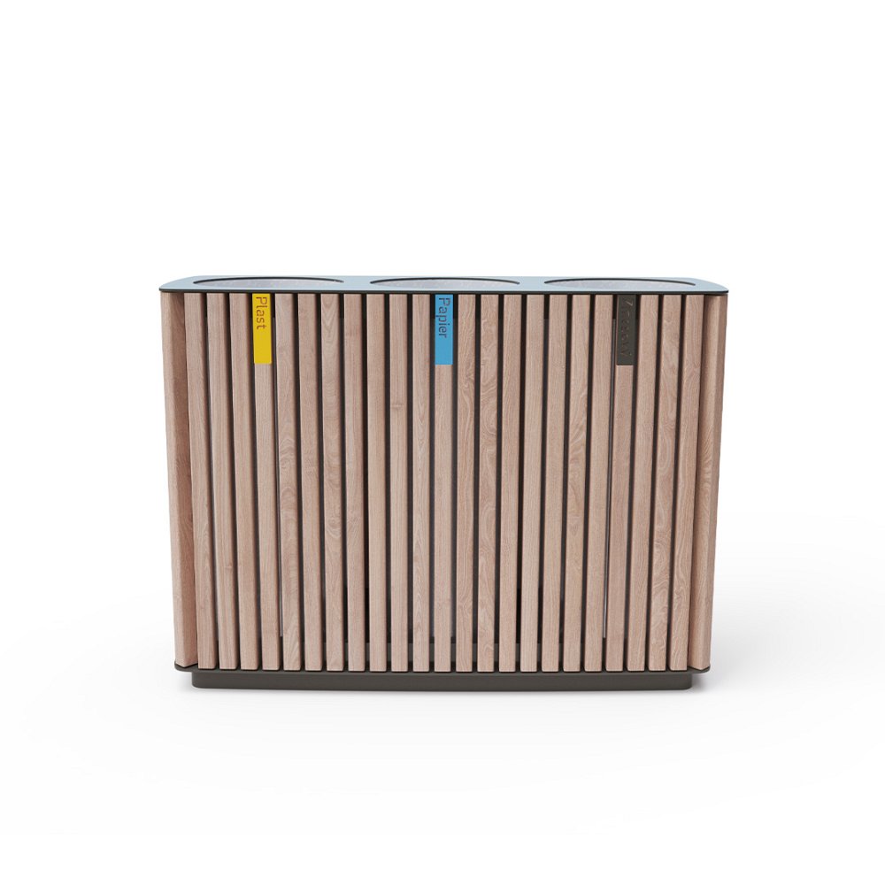 Trojitý odpadkový koš na separovaný odpad dřevo