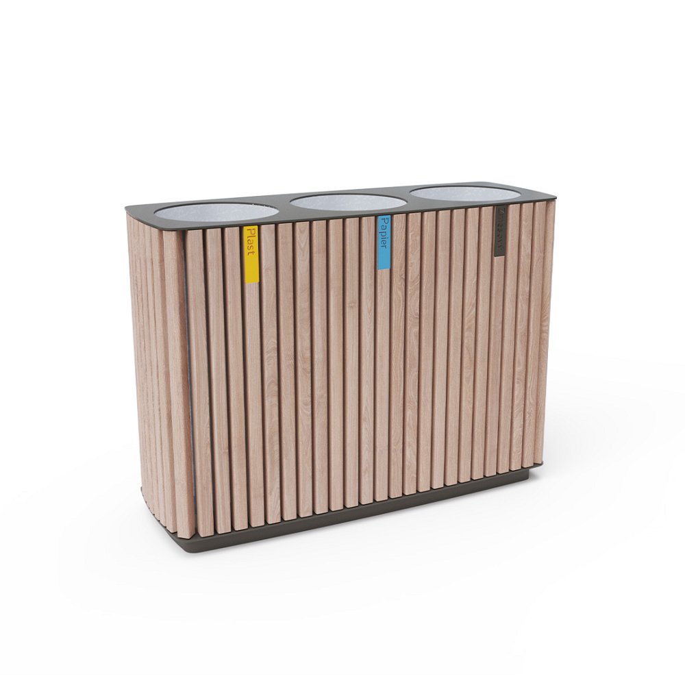 Trojitý odpadkový koš na separovaný odpad dřevo