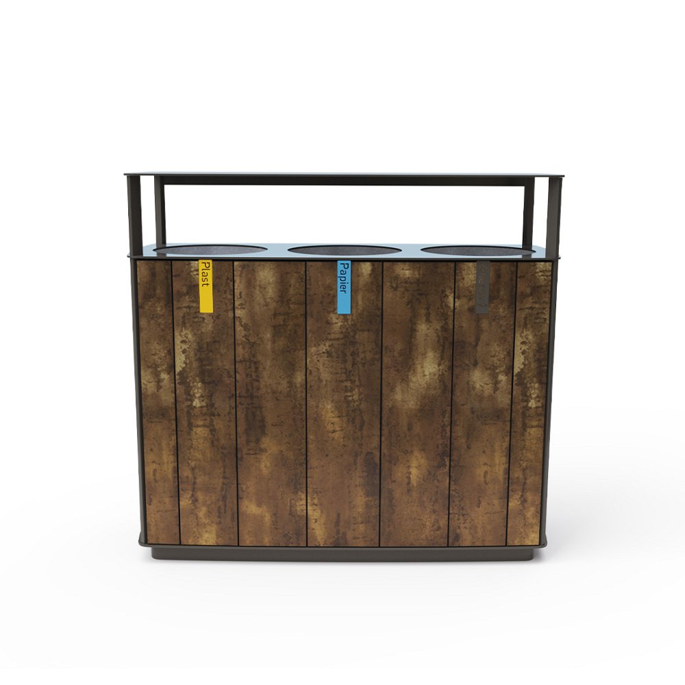 Trojitý odpadkový koš na separovaný odpad se stříškou 3x50l HPL