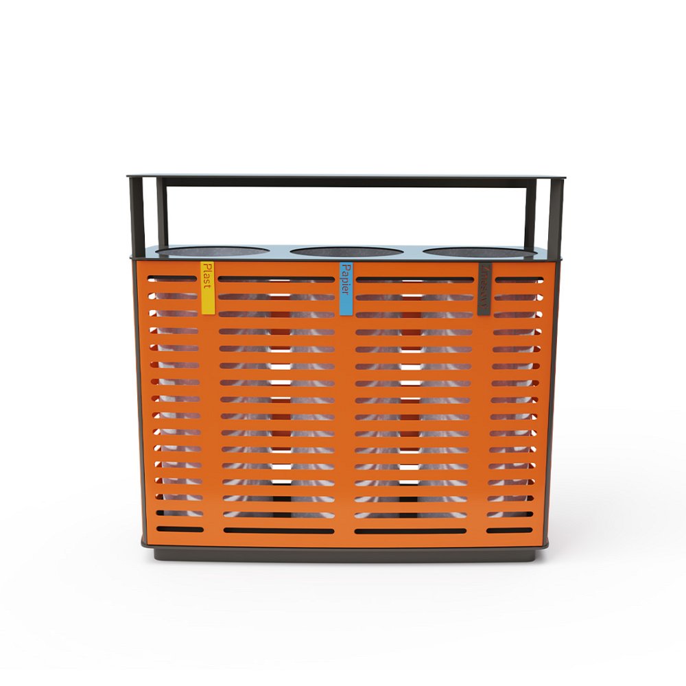 Trojitý odpadkový koš na separovaný odpad se stříškou kov